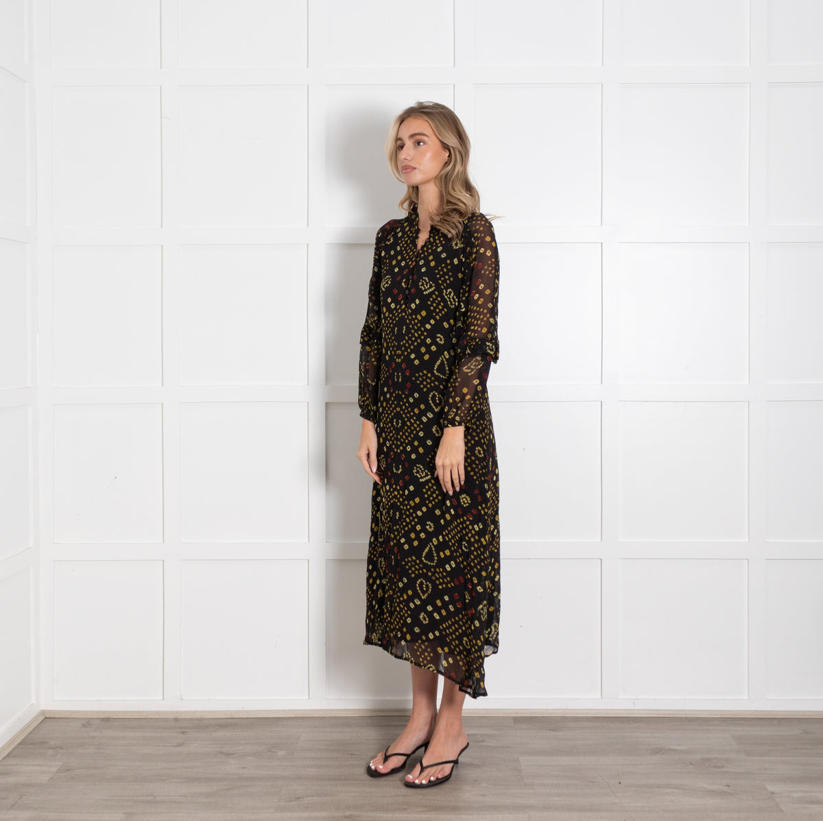 Maison Hotel Black Yellow Print Dress - Image 3