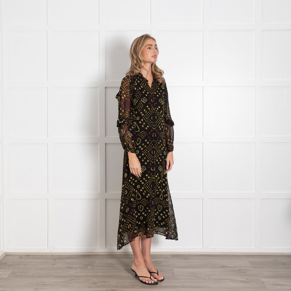 Maison Hotel Black Yellow Print Dress - Image 7