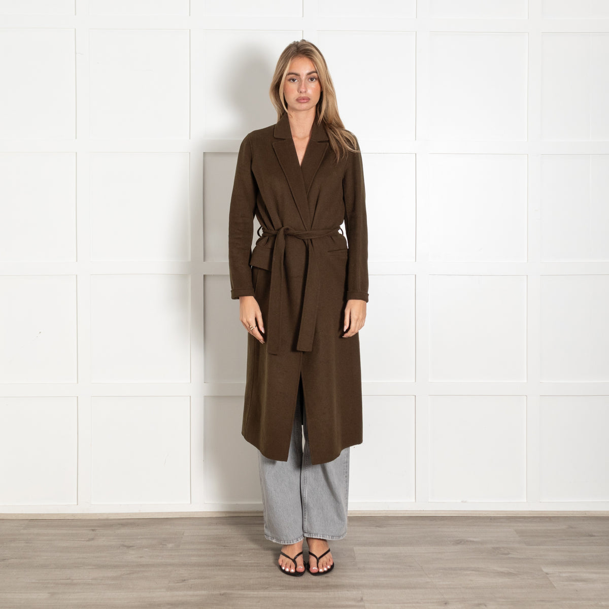 Maje Olive Green Wool Mix Tie Waist Coat - Image 1