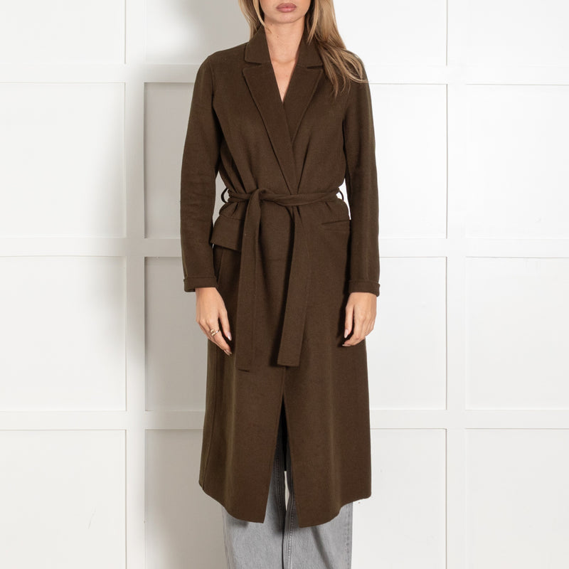 Maje Olive Green Wool Mix Tie Waist Coat - Image 2
