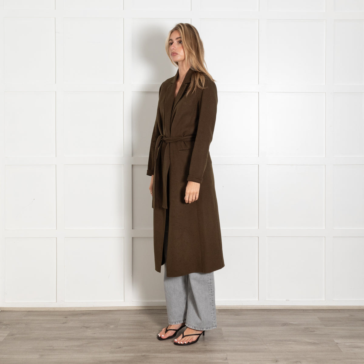 Maje Olive Green Wool Mix Tie Waist Coat - Image 3