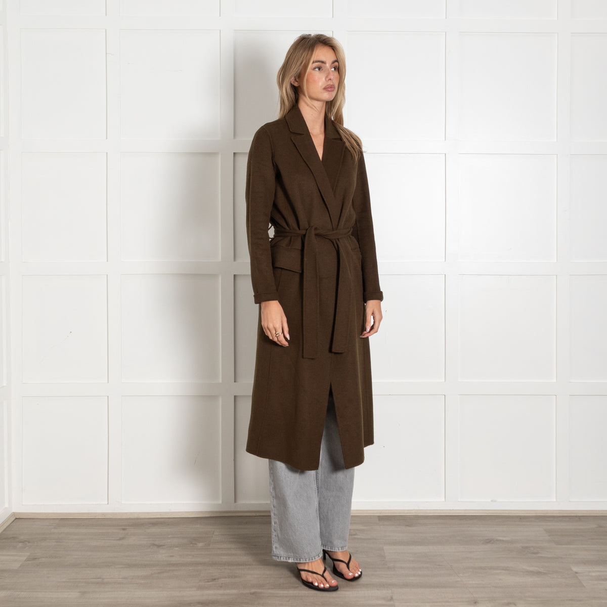Maje Olive Green Wool Mix Tie Waist Coat - Image 7