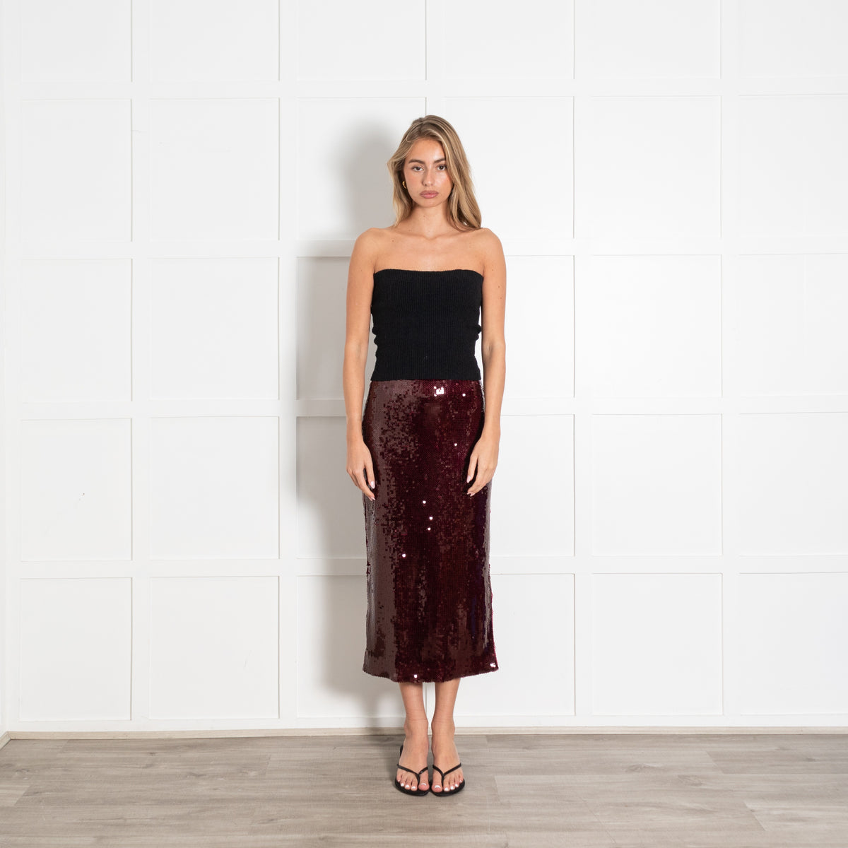 Malina Burgundy Sequin Midi Skirt - Image 1