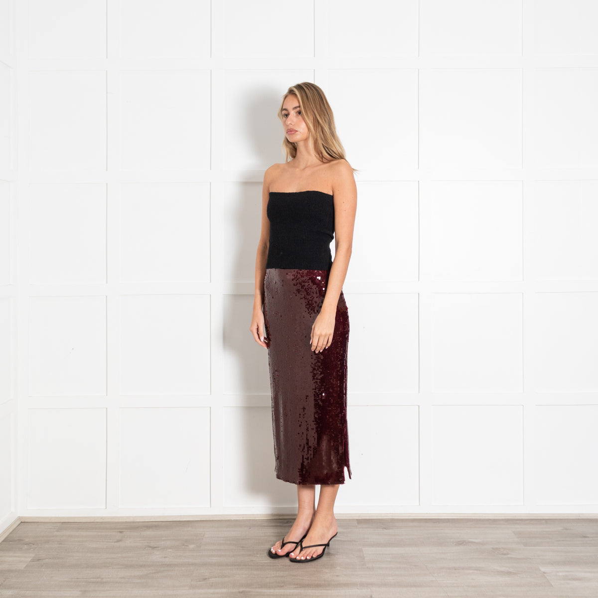 Malina Burgundy Sequin Midi Skirt - Image 3