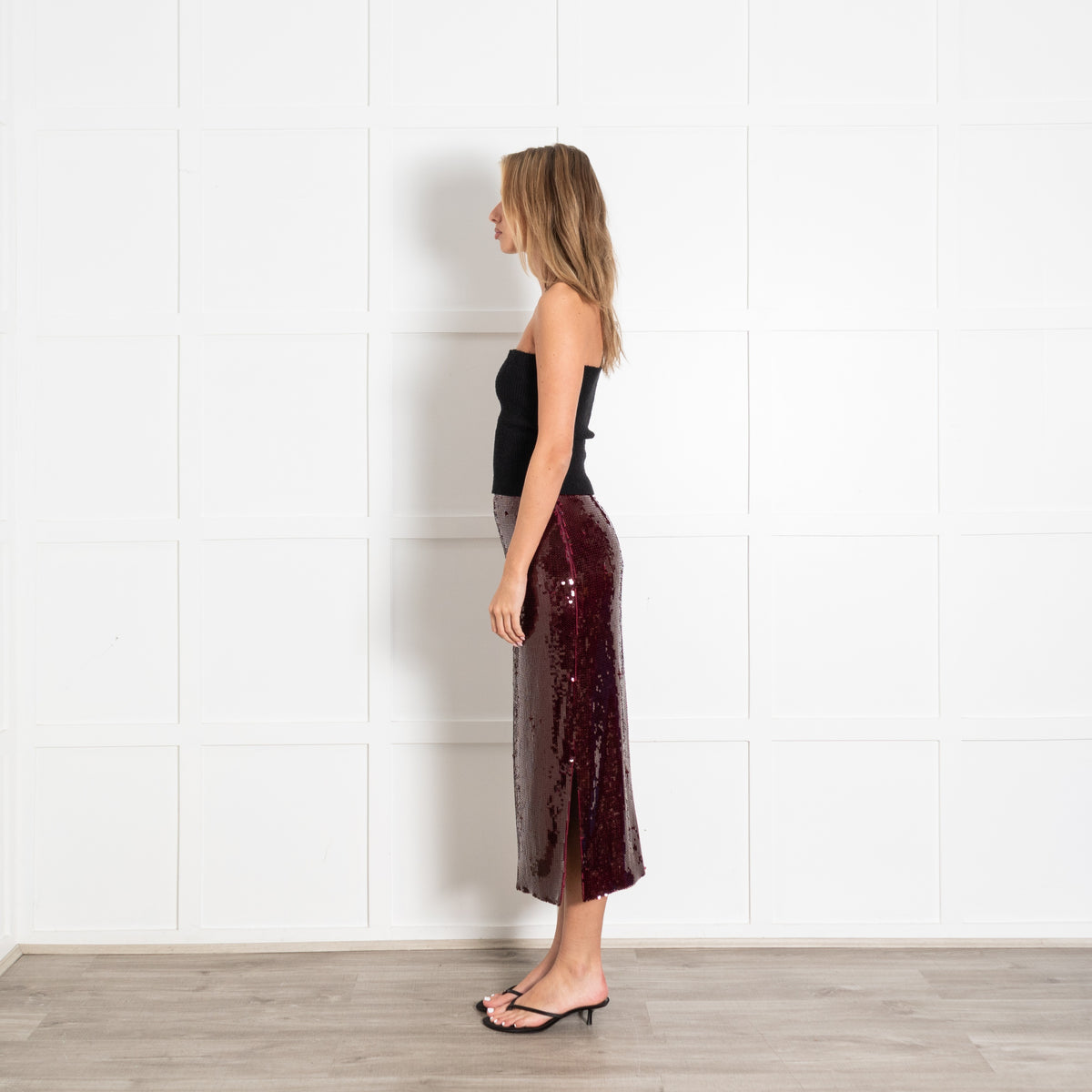 Malina Burgundy Sequin Midi Skirt - Image 4