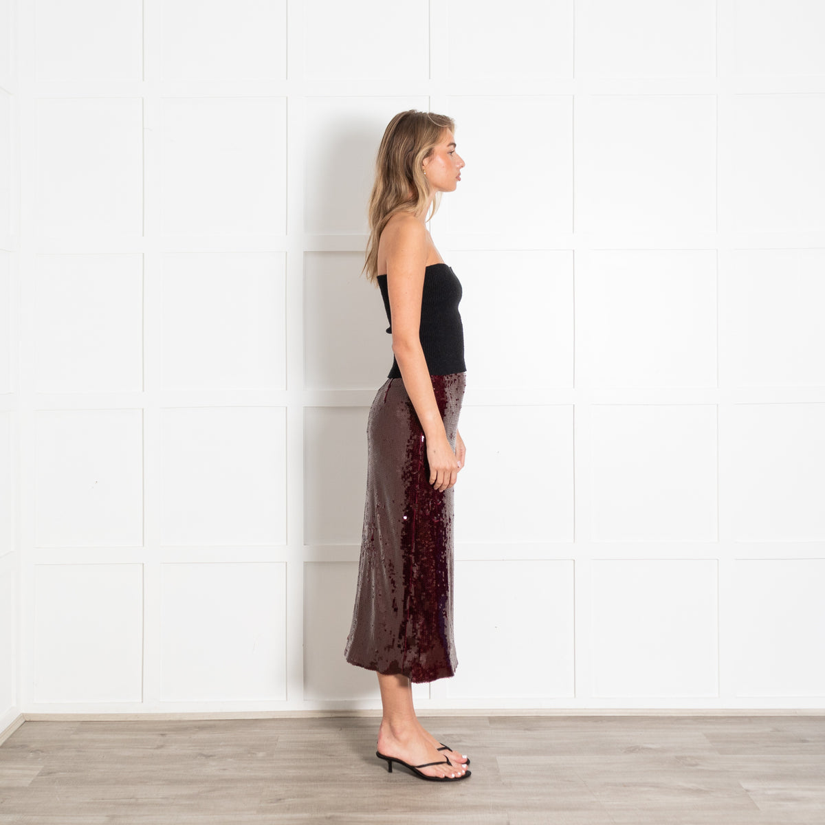 Malina Burgundy Sequin Midi Skirt - Image 6