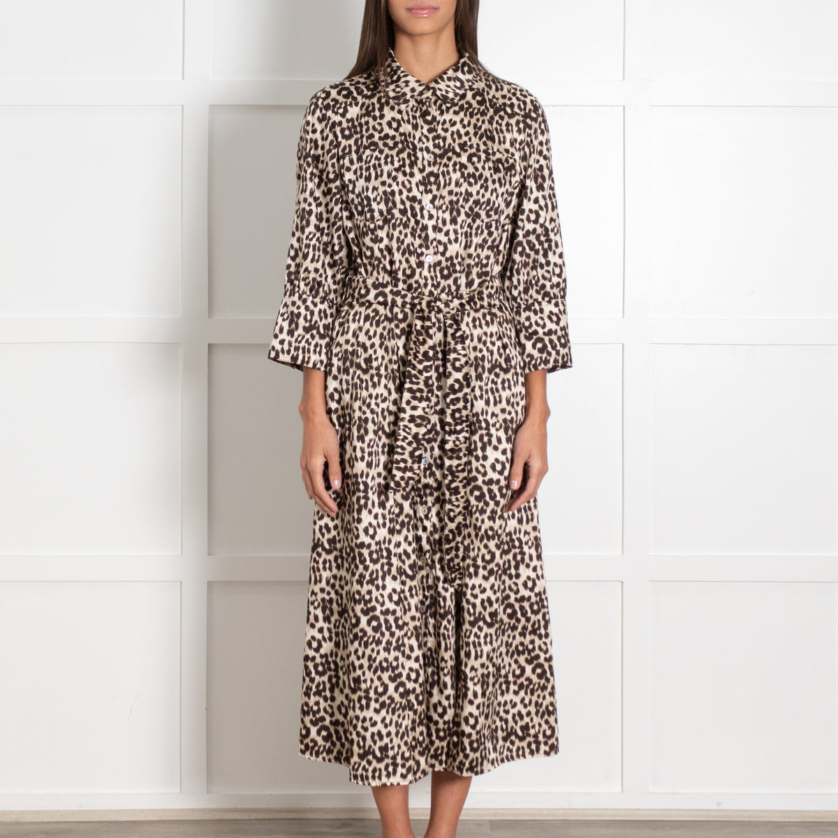 Marella Leopard Print Shirt Dress with Deep Cuff Detail - Image 2
