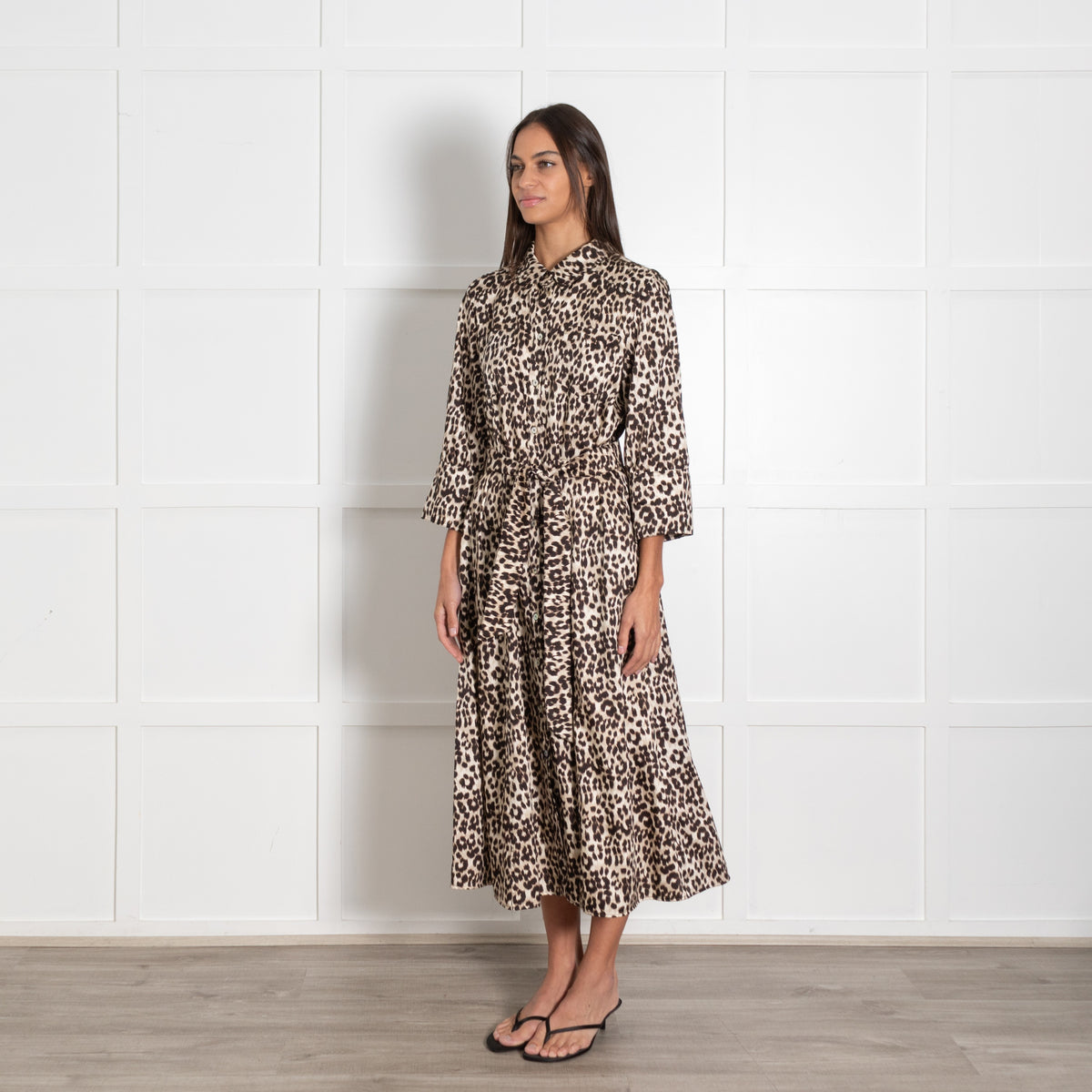 Marella Leopard Print Shirt Dress with Deep Cuff Detail - Image 4