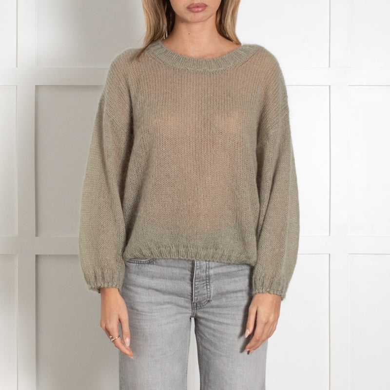 Marella Light Sage Green Oversized Knit Crewneck Sweater - Image 2