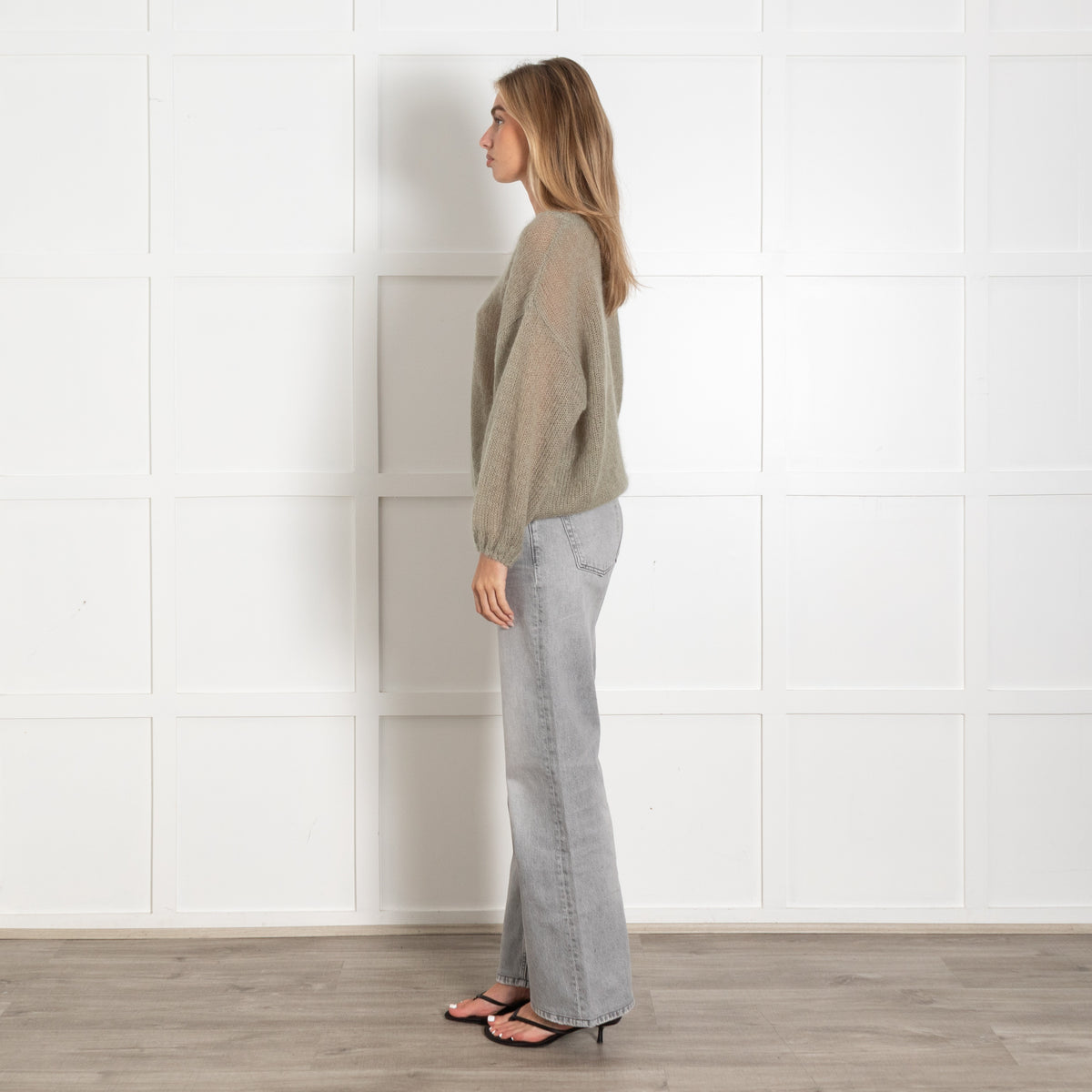 Marella Light Sage Green Oversized Knit Crewneck Sweater - Image 4
