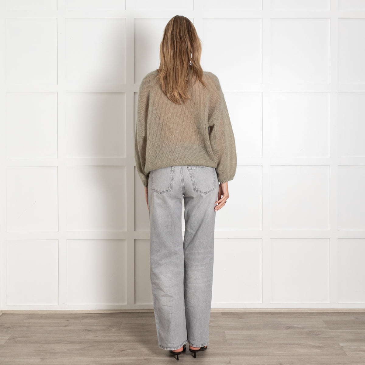 Marella Light Sage Green Oversized Knit Crewneck Sweater - Image 5