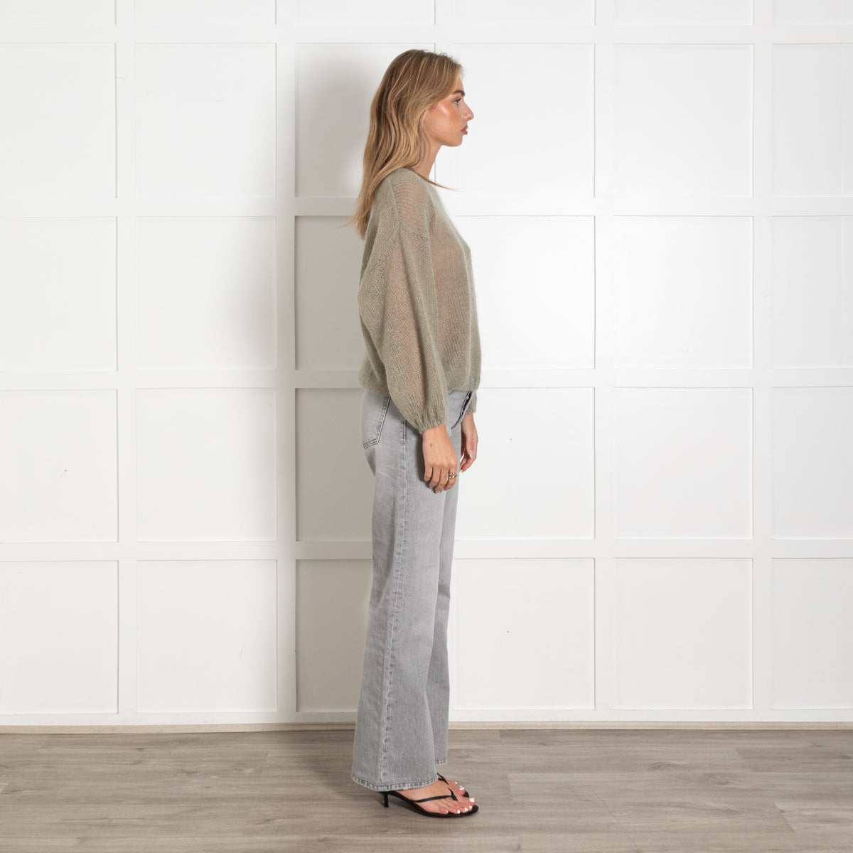 Marella Light Sage Green Oversized Knit Crewneck Sweater - Image 6