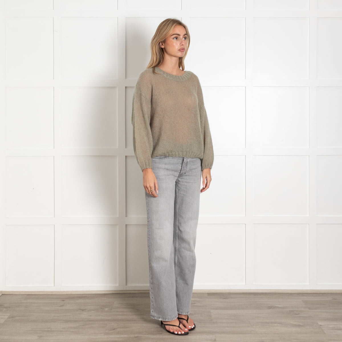 Marella Light Sage Green Oversized Knit Crewneck Sweater - Image 7
