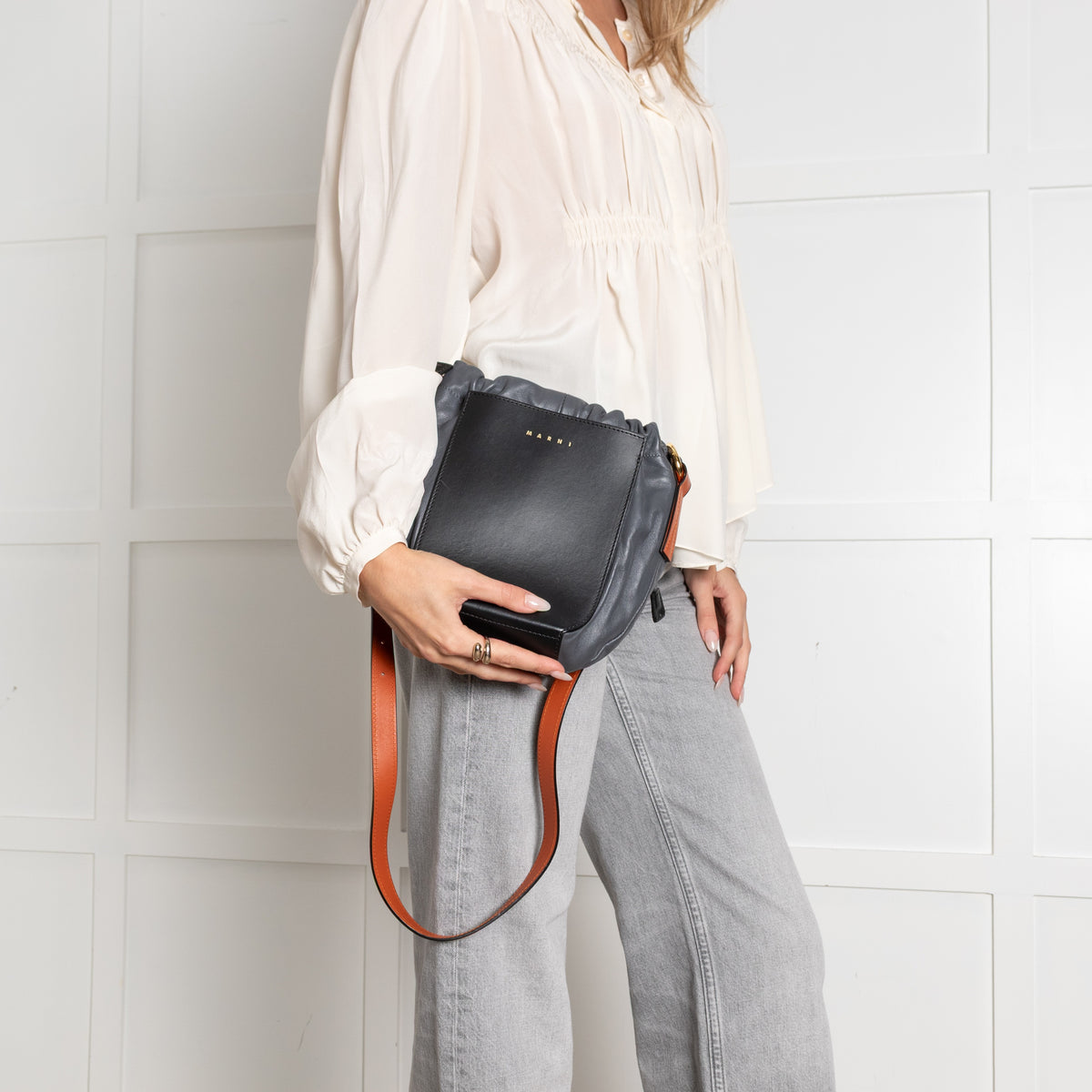 Marni Gusset Leather Black, Grey & Orange Bag - Image 4