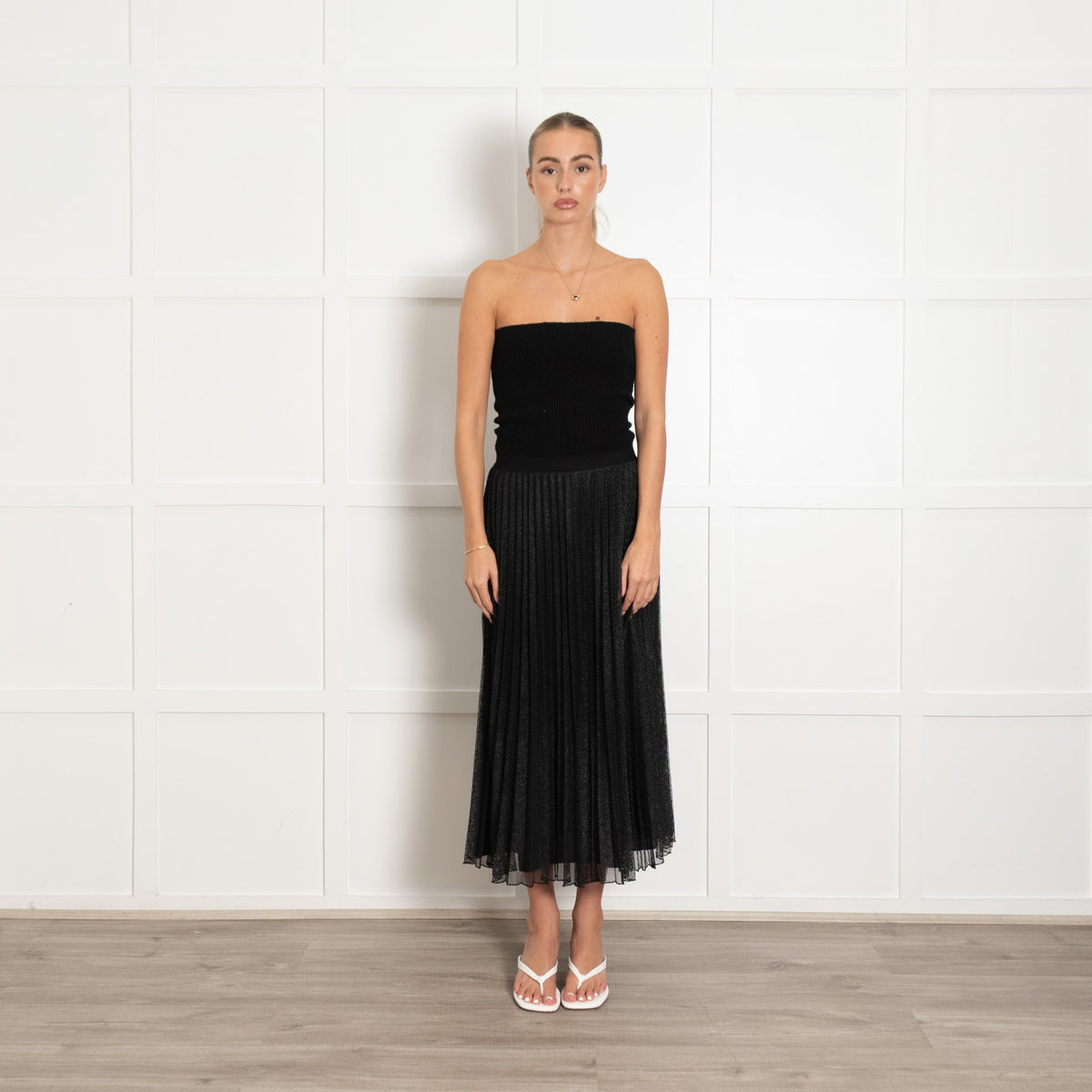 Max & Co Black Net Pleated Midi Skirt - Image 1