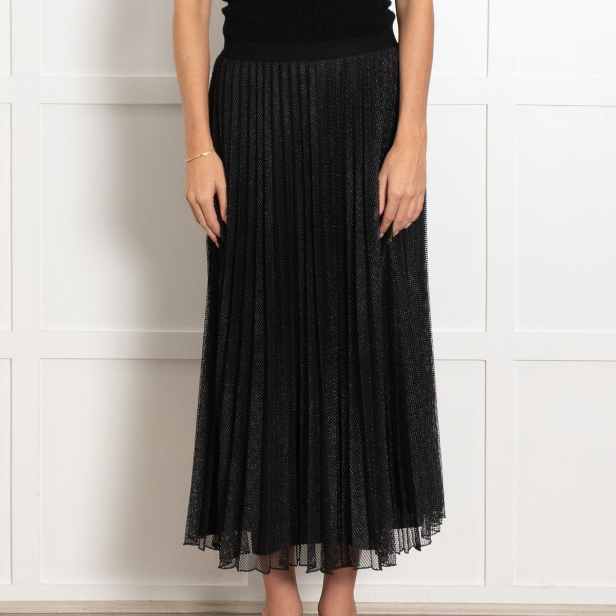 Max & Co Black Net Pleated Midi Skirt - Image 2