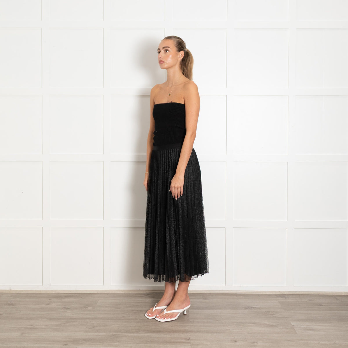 Max & Co Black Net Pleated Midi Skirt - Image 3