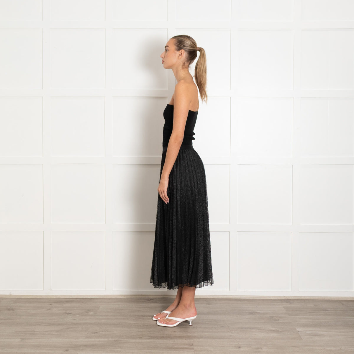 Max & Co Black Net Pleated Midi Skirt - Image 4