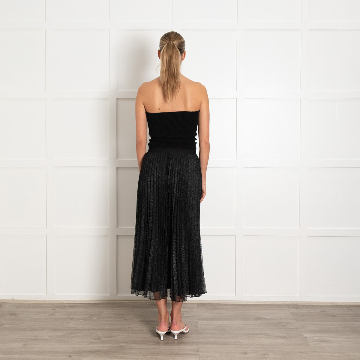 Max & Co Black Net Pleated Midi Skirt - Image 5
