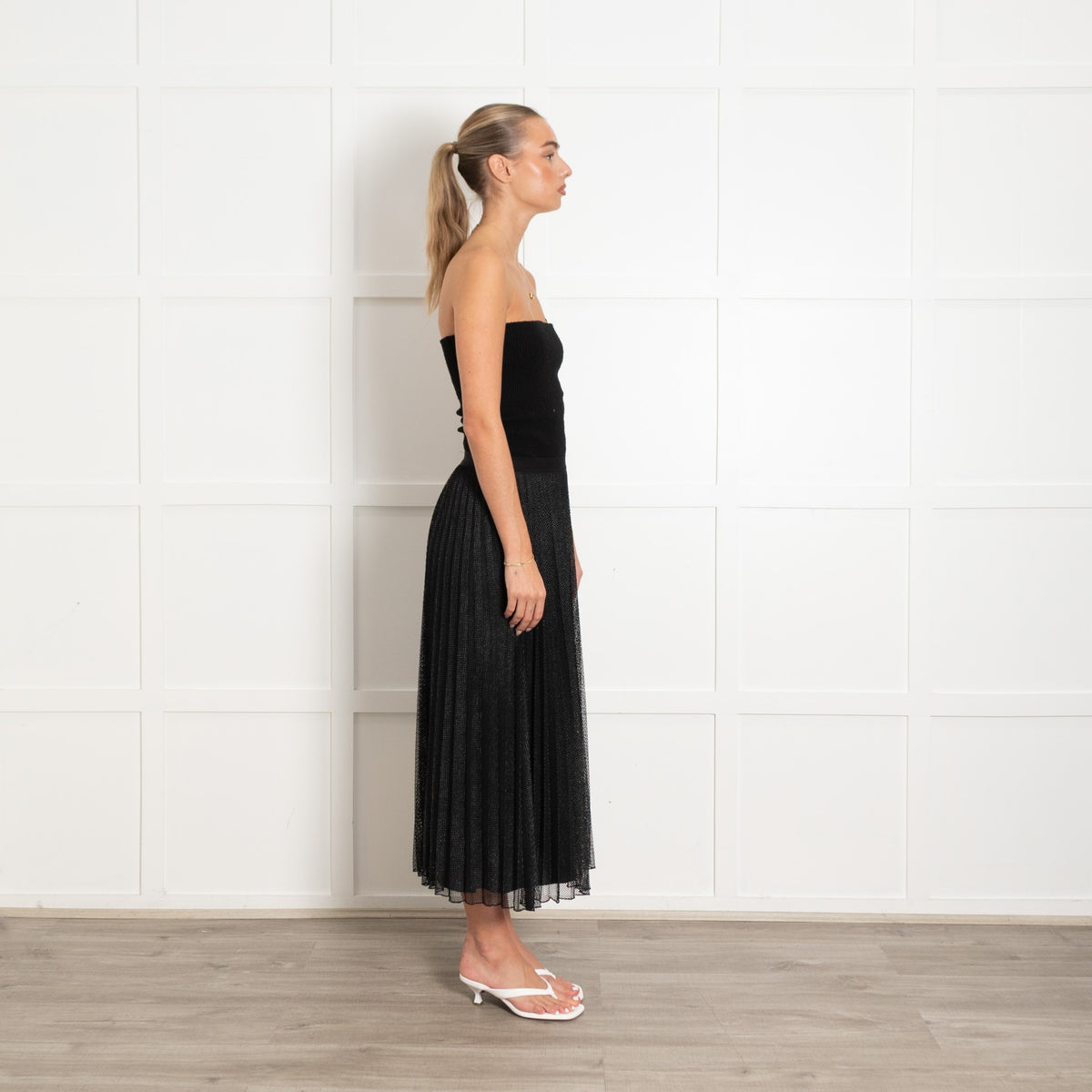 Max & Co Black Net Pleated Midi Skirt - Image 6