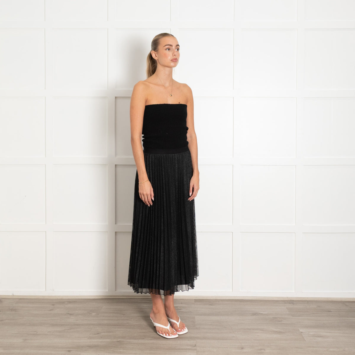 Max & Co Black Net Pleated Midi Skirt - Image 7