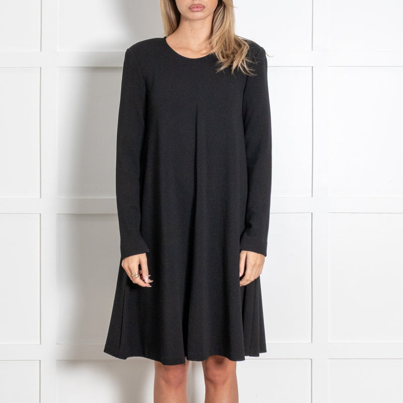 Black Long Sleeve Textured Knit A-Line Dress - Image 2