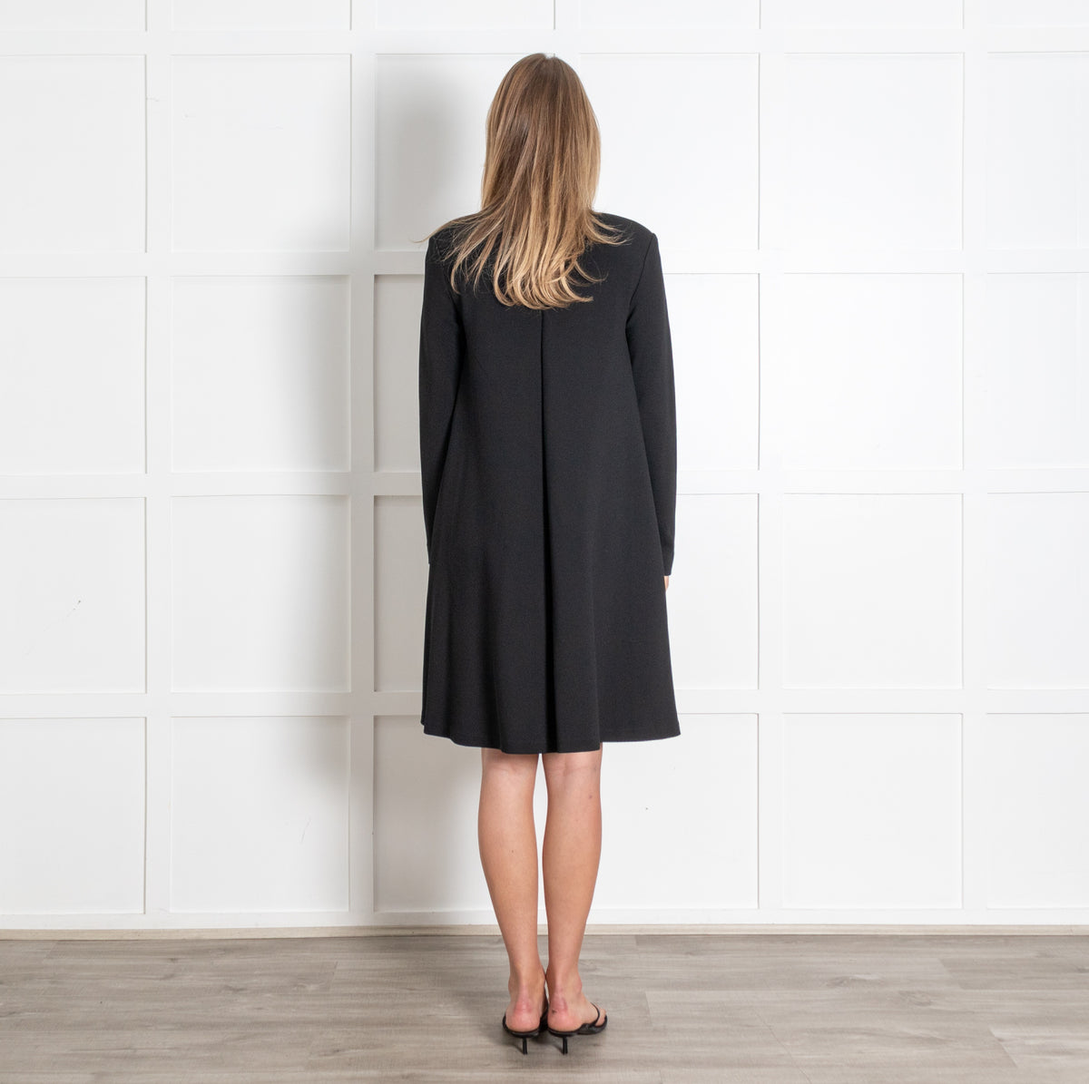 Black Long Sleeve Textured Knit A-Line Dress - Image 5
