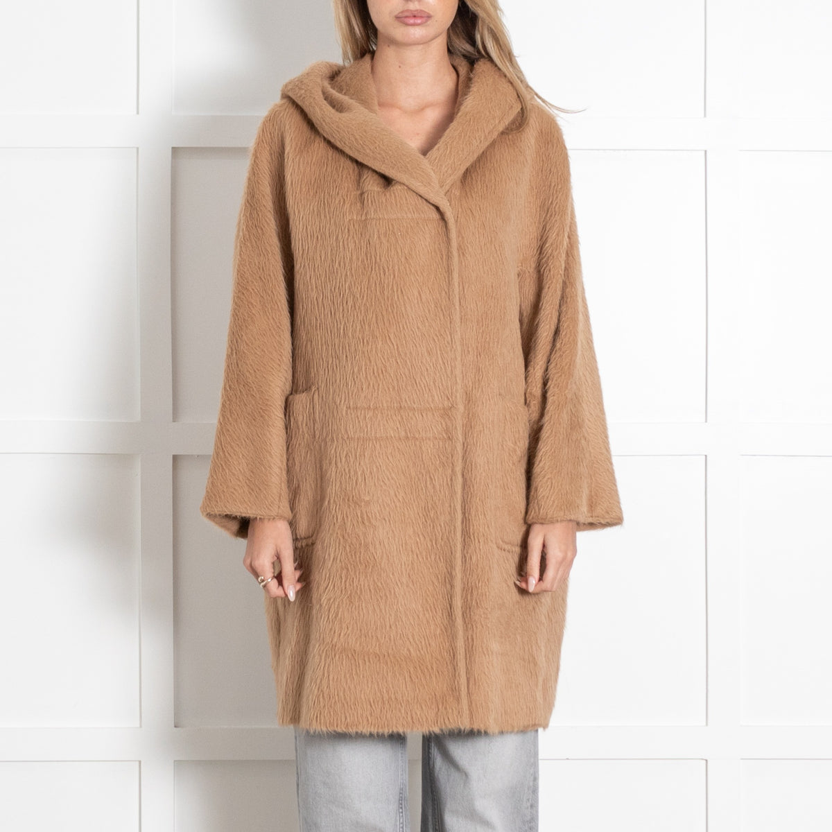 Max Mara Alpaca Silk Shaggy Hooded Coat - Image 2