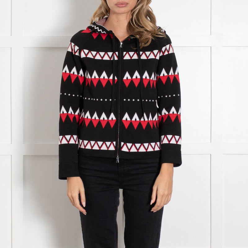 Max Mara Black Red White Knitted Zip Up Hoodie UK 10 - Image 2