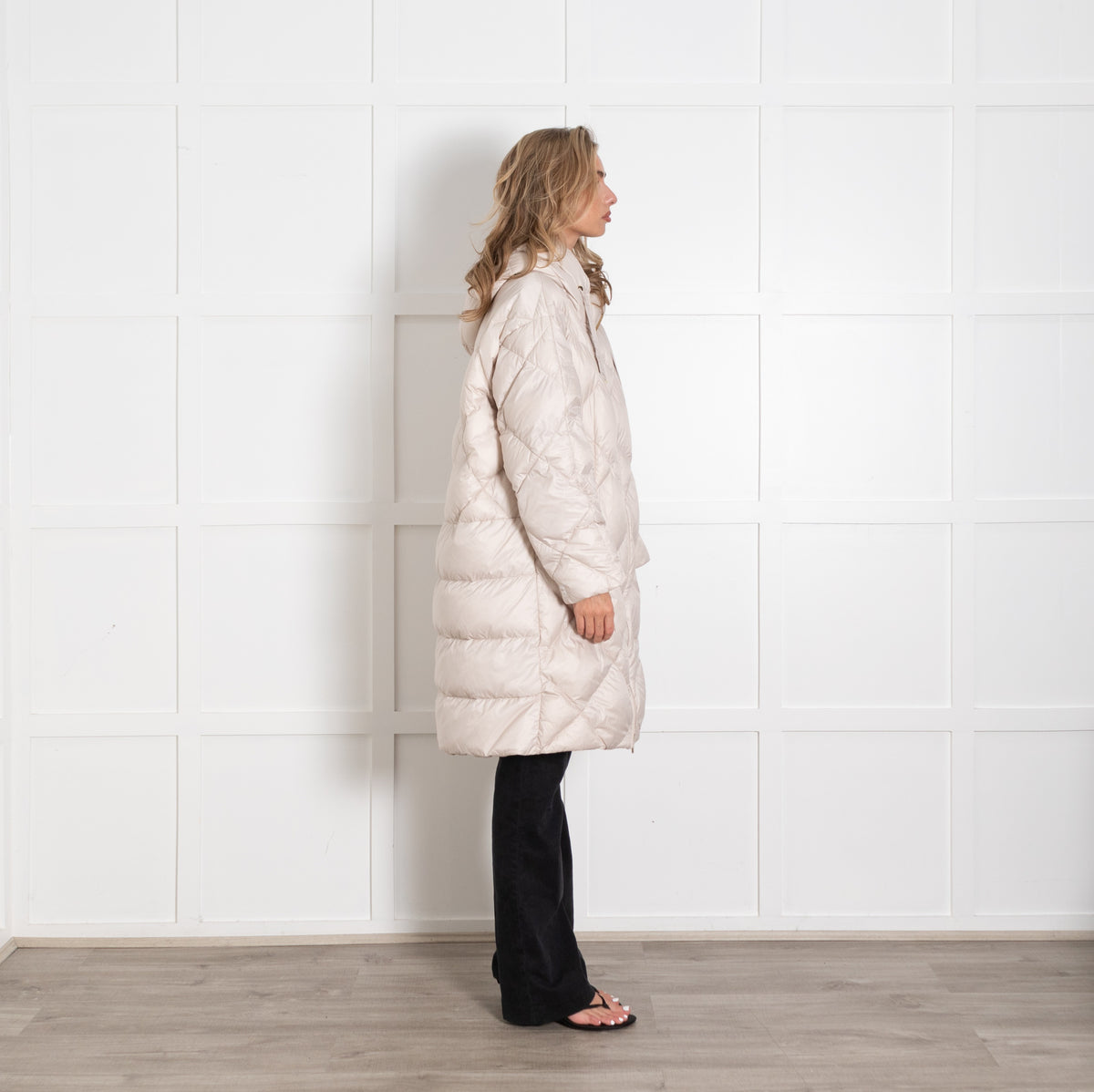 Max Mara The Cube Trefe  Cream Hooded Quilted Long Coat - Image 6