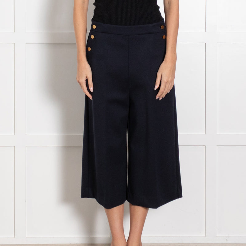 Max Mara Navy Gold Buttons Wool Blend Culottes - Image 2