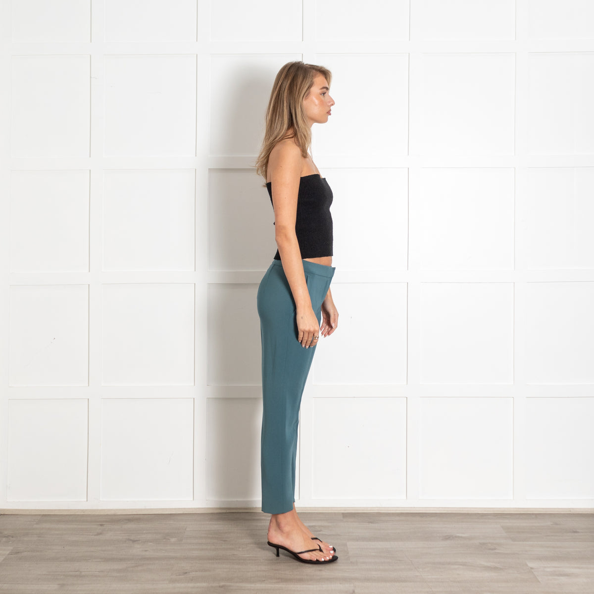 Max Mara Teal Slim Tapered Tailored Trousers - Image 6