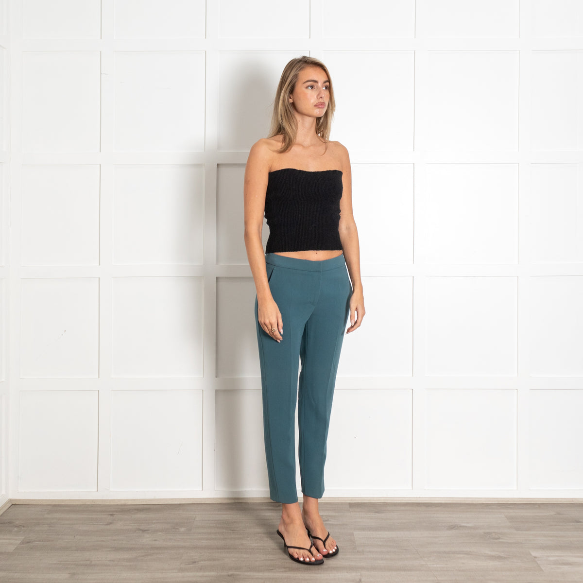 Max Mara Teal Slim Tapered Tailored Trousers - Image 7