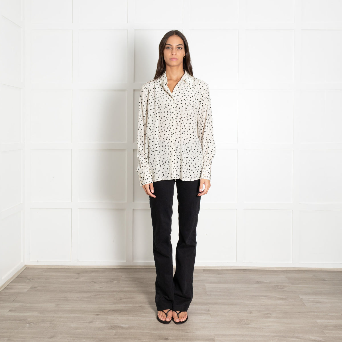 Max Mara Studio Ivory All Over Heart Print Silk Shirt - Image 1