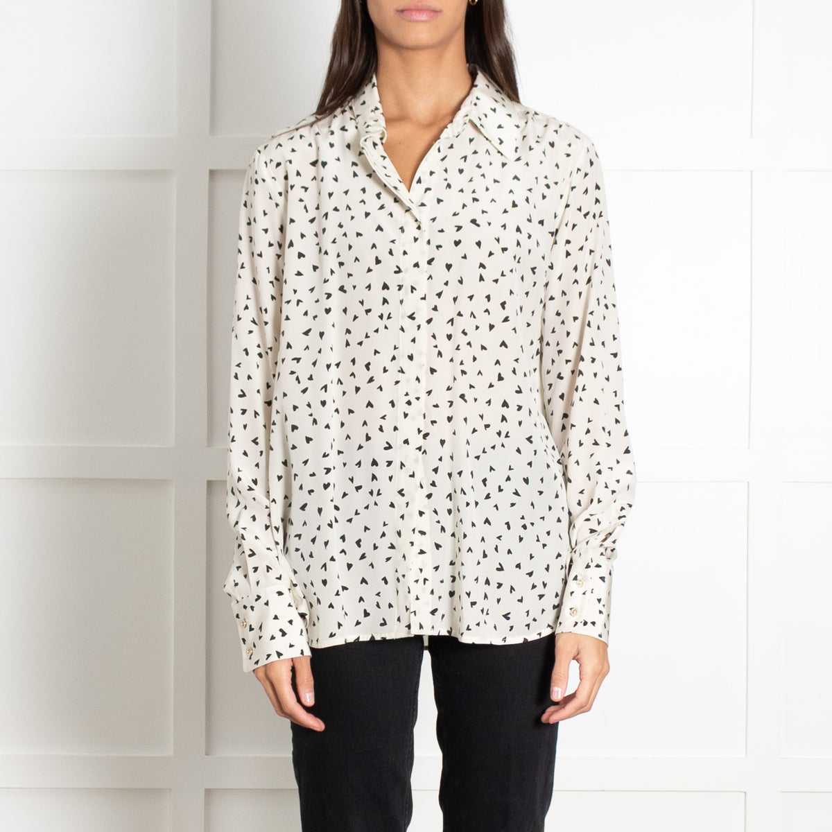 Max Mara Studio Ivory All Over Heart Print Silk Shirt - Image 2