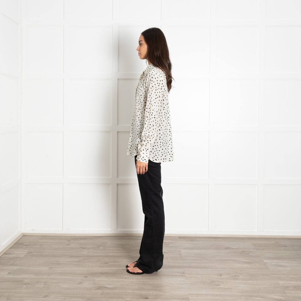 Max Mara Studio Ivory All Over Heart Print Silk Shirt - Image 4