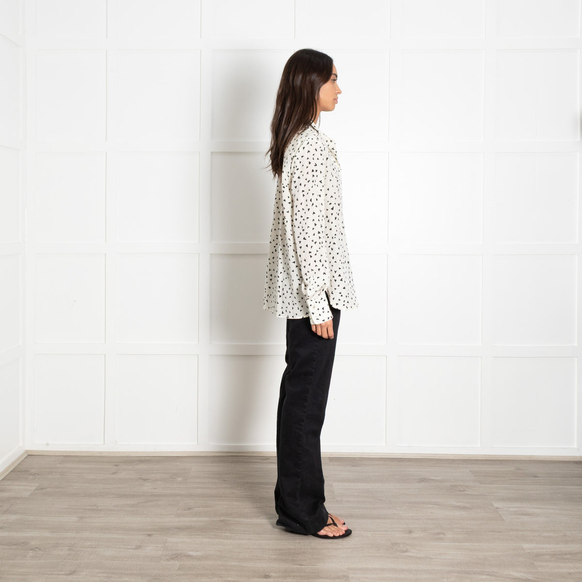 Max Mara Studio Ivory All Over Heart Print Silk Shirt - Image 6