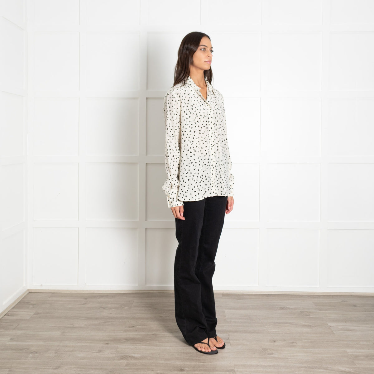 Max Mara Studio Ivory All Over Heart Print Silk Shirt - Image 7