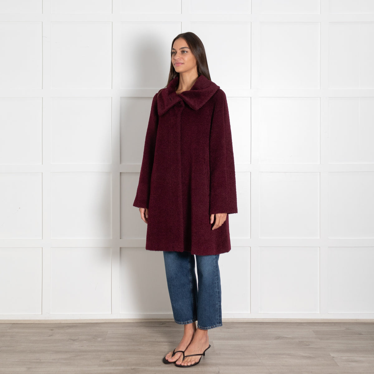 Max Mara Studio Teddy Bear Icon Alpaca Coat Burgundy - Image 3