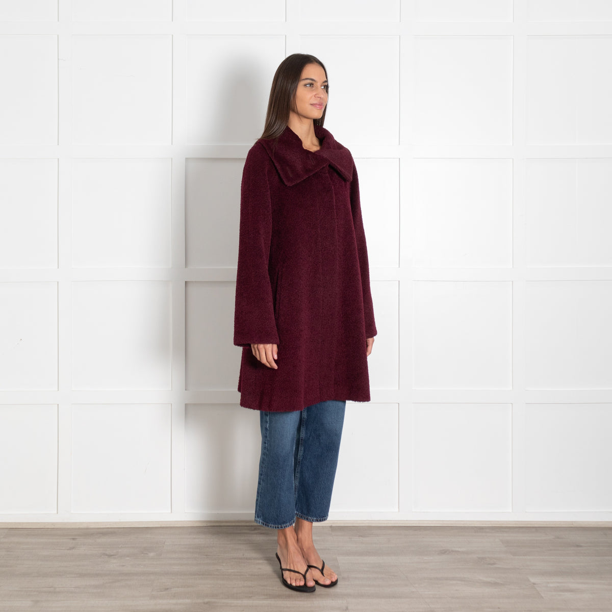 Max Mara Studio Teddy Bear Icon Alpaca Coat Burgundy - Image 7