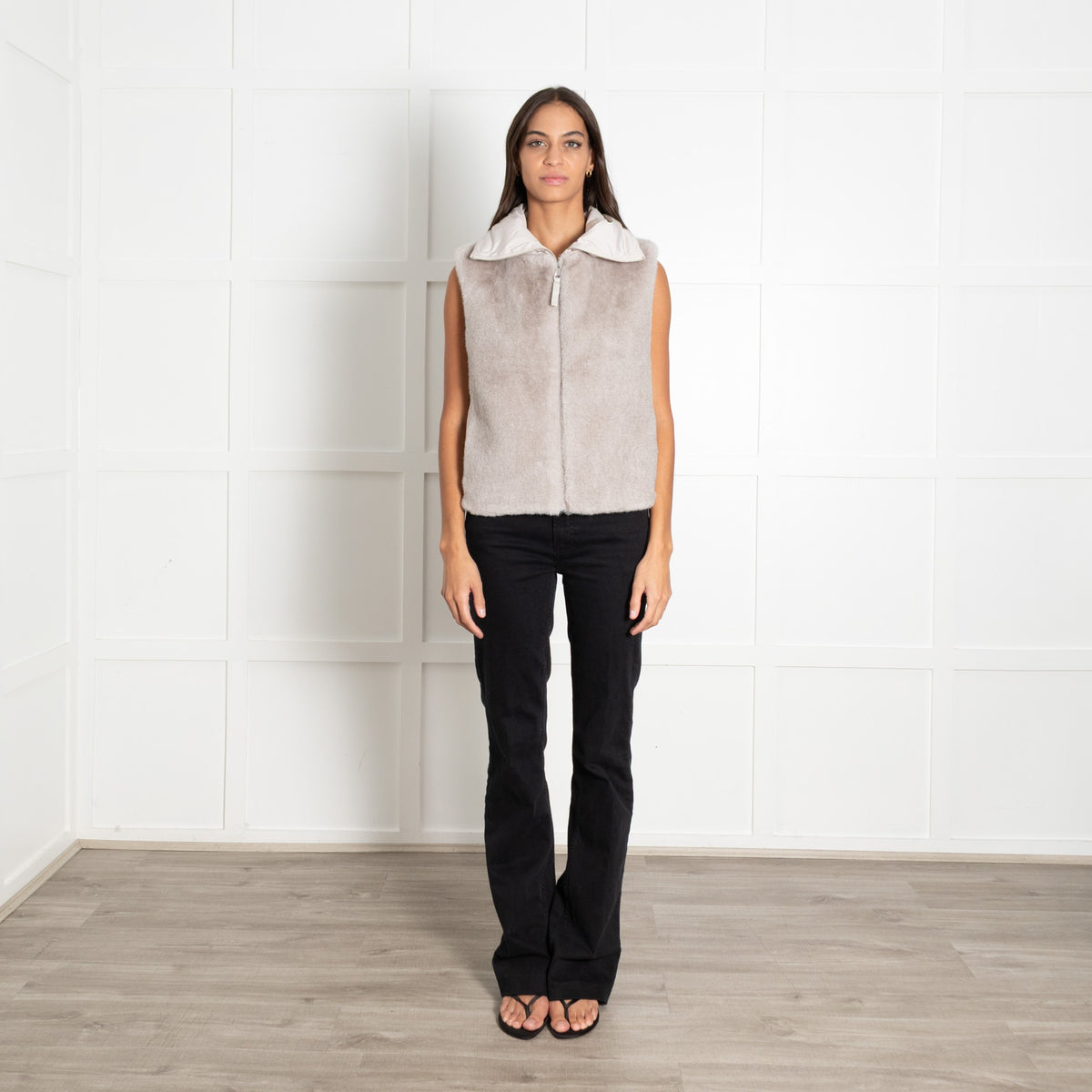 Max & Moi Pale Grey Panelled Faux Fur Front Gilet - Image 1