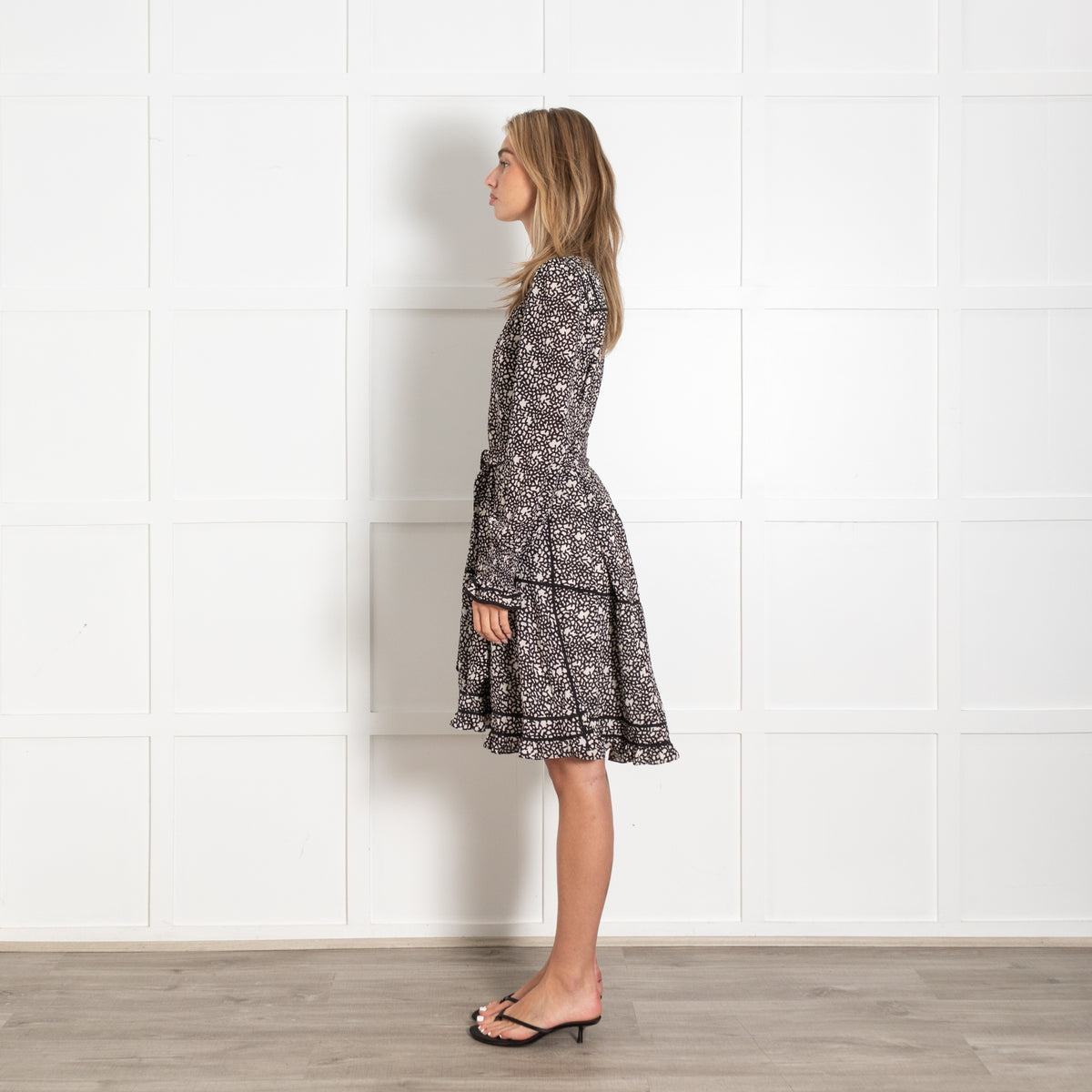 ME+EM Black And White Long Sleeve Tiered Dress - Image 4