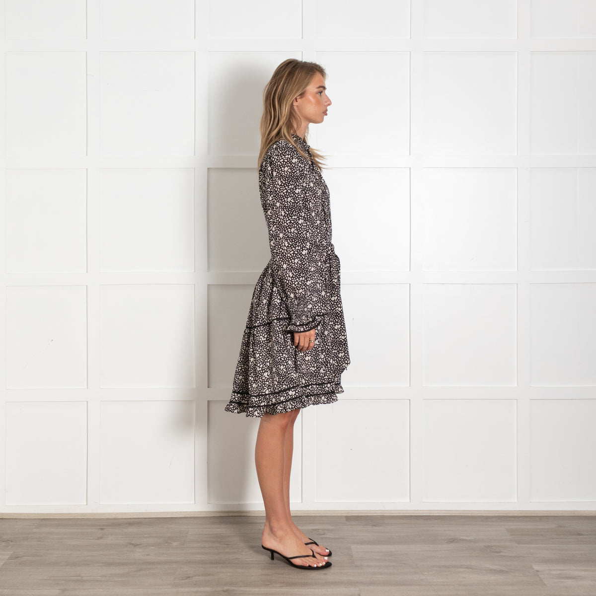 ME+EM Black And White Long Sleeve Tiered Dress - Image 6