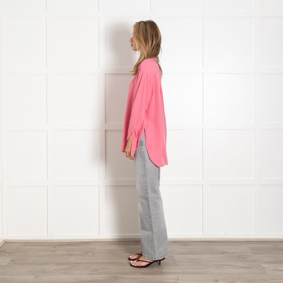 ME+Em Bright Pink Oversized Silk Button-Up Shirt - Image 4