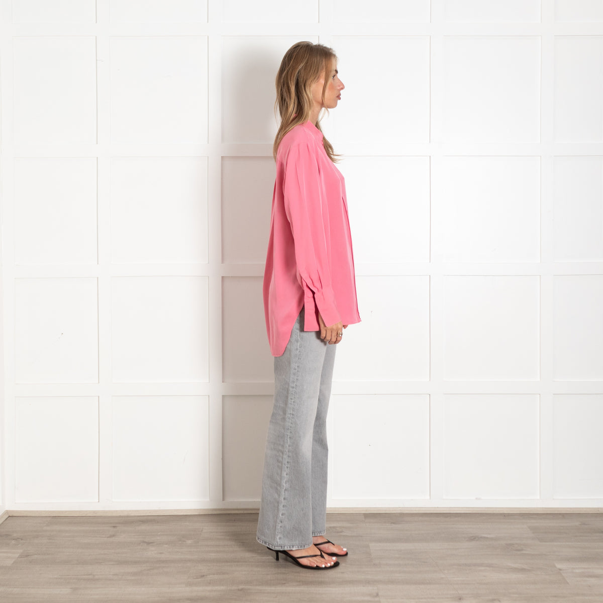 ME+Em Bright Pink Oversized Silk Button-Up Shirt - Image 6