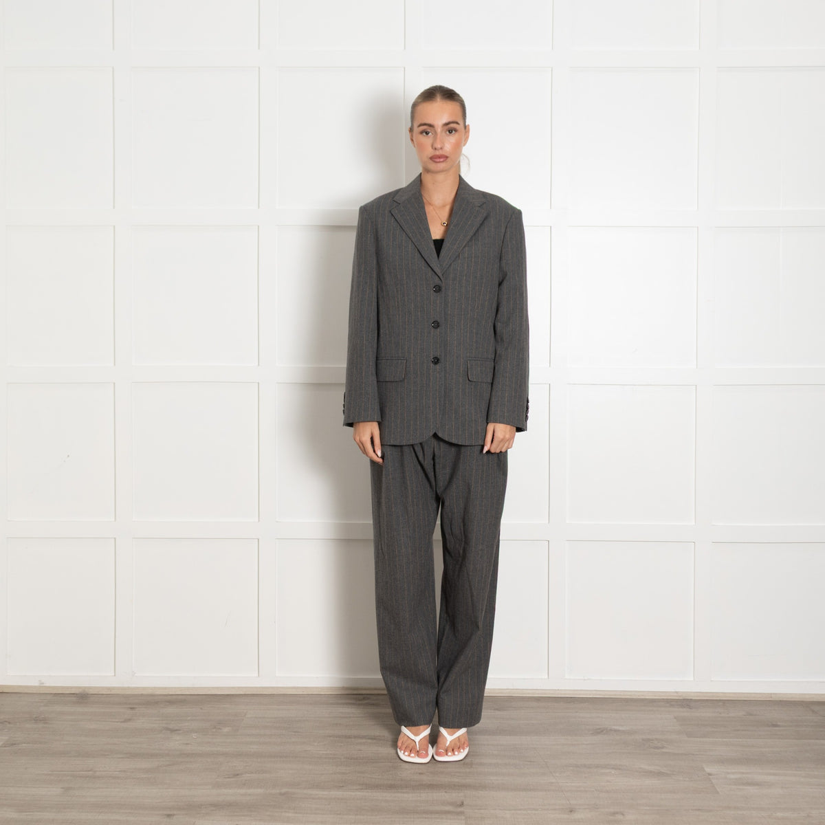Me + Em Grey Pinstripe Blazer UK 6 - Image 1