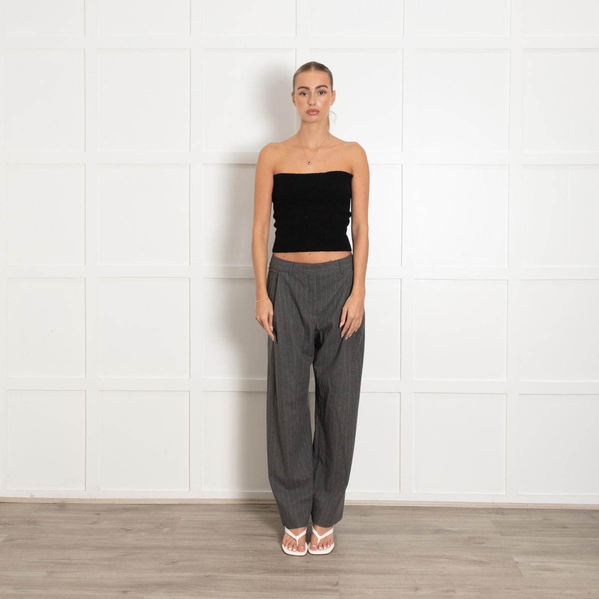 Me + Em Grey Pinstripe Pleat Front Trousers - Image 1