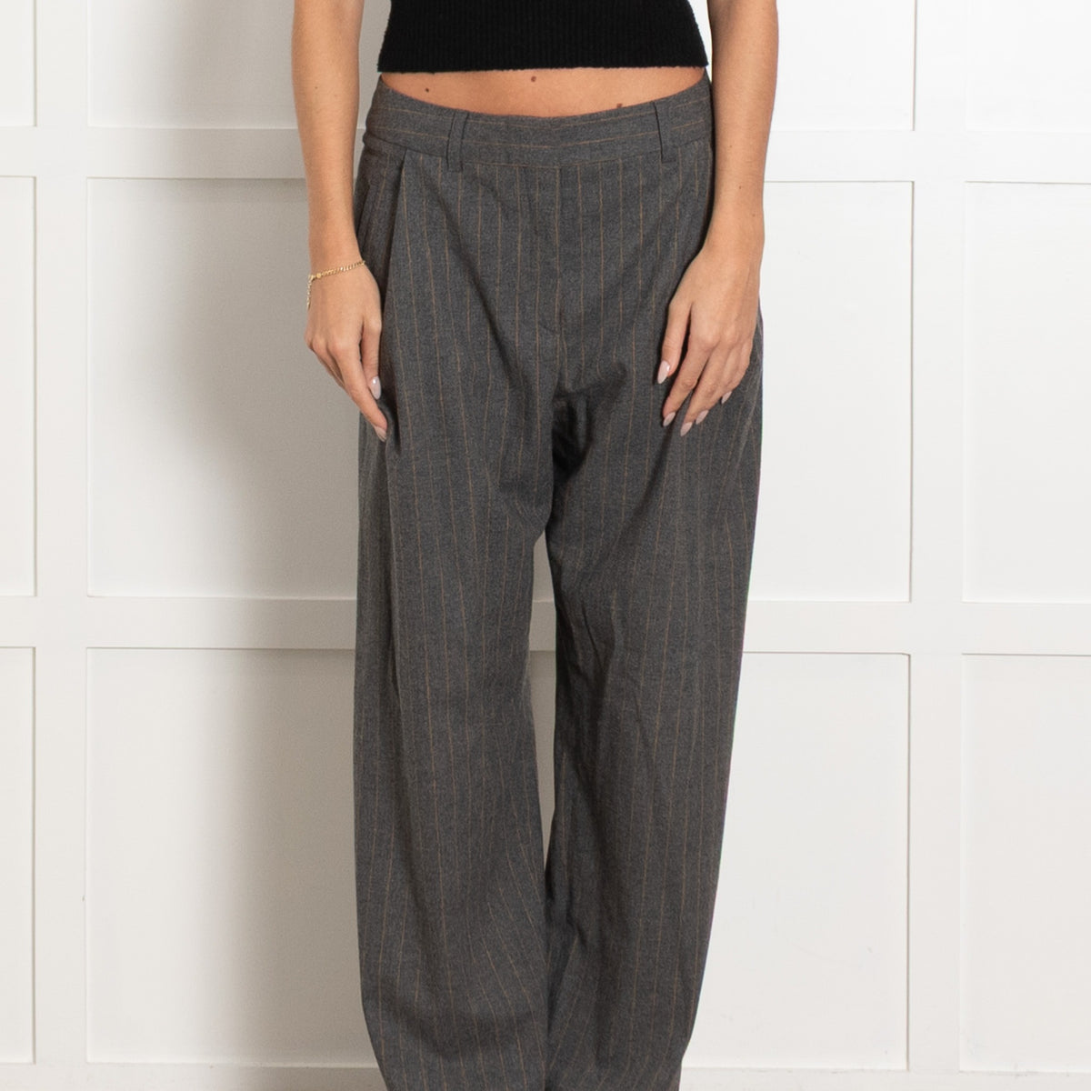 Me + Em Grey Pinstripe Pleat Front Trousers - Image 2