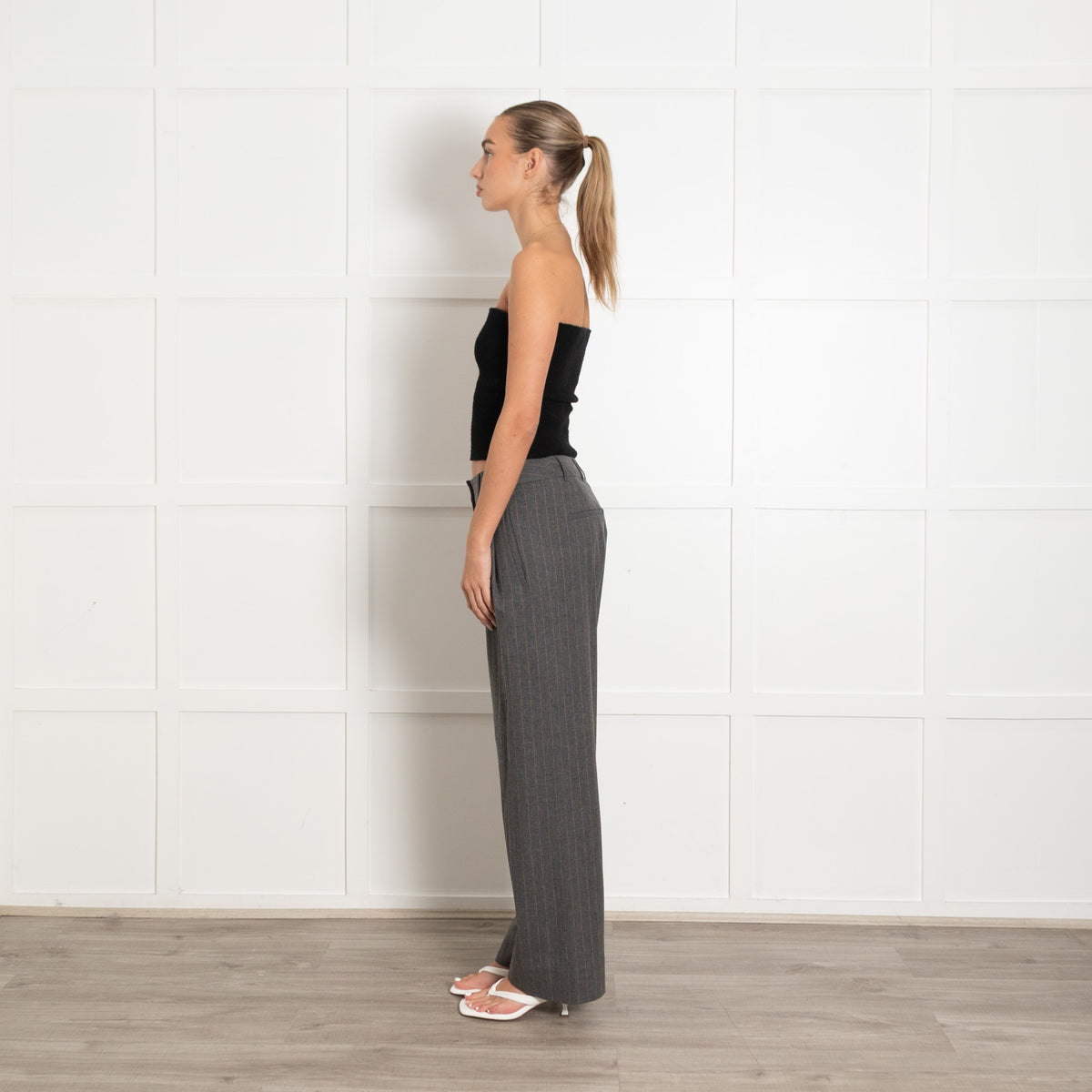 Me + Em Grey Pinstripe Pleat Front Trousers - Image 4