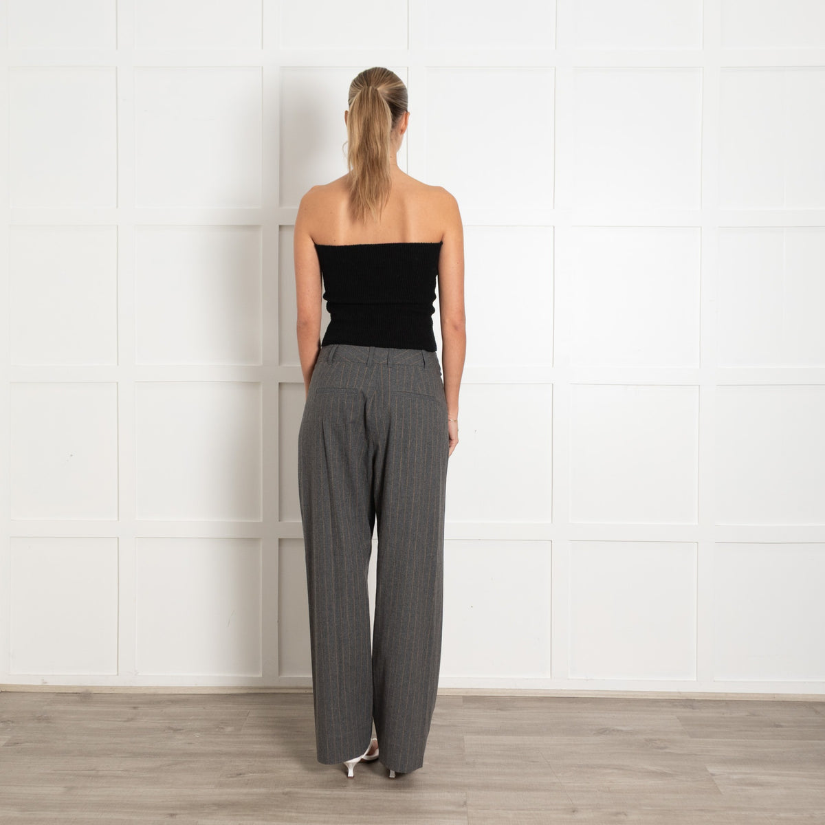 Me + Em Grey Pinstripe Pleat Front Trousers - Image 5